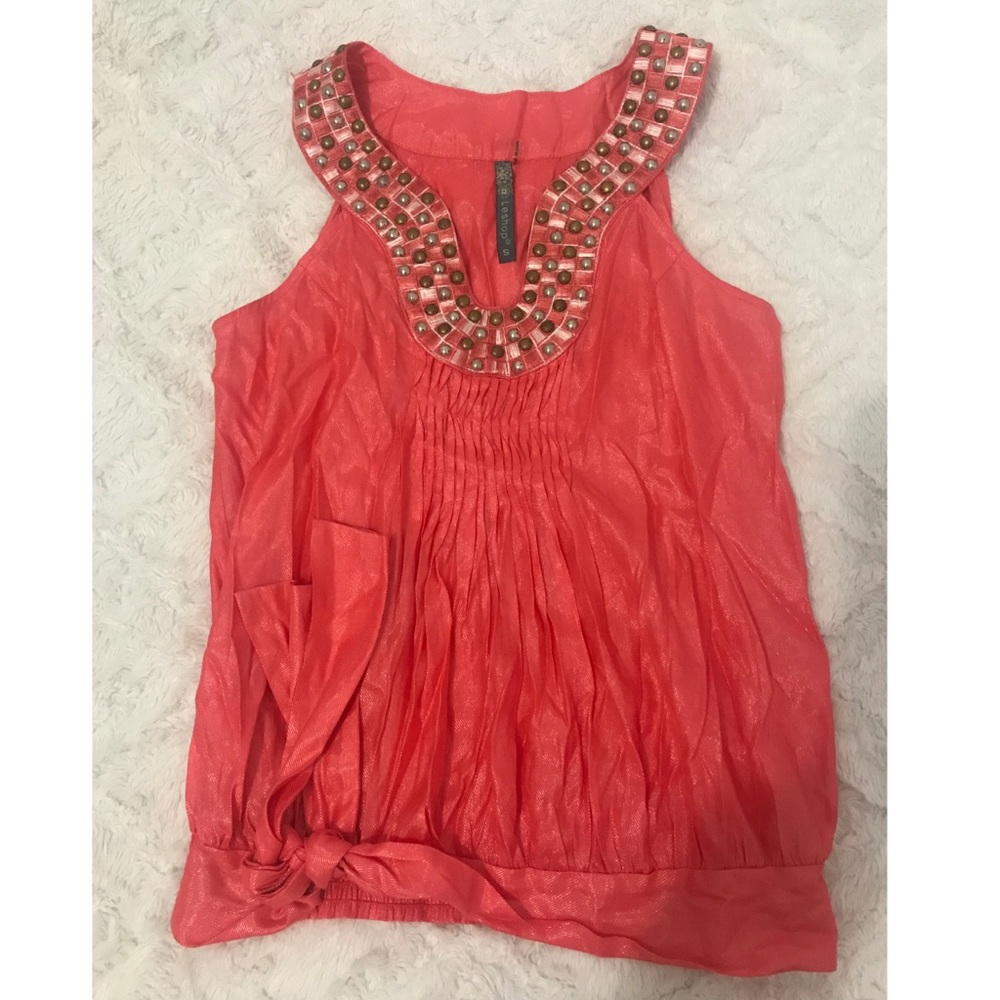 Stunning Coral Low Neck Top with Gold Specs